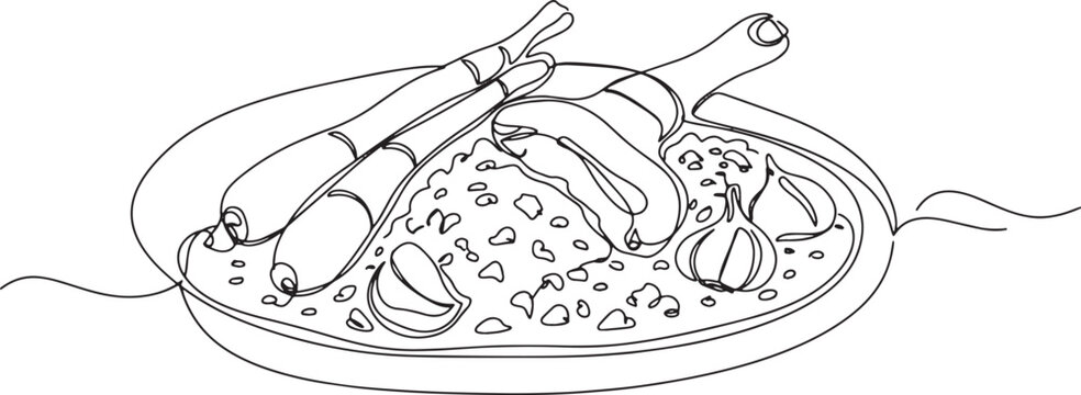 Abstract minimalistic single line drawing of burkinabe food, cul