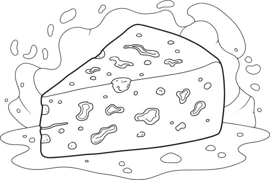 Minimalist line drawing of a blue cheese slice, suitable for col