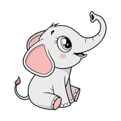 Cute Baby Elephant Cartoon Sticker in Soft Pastel Colors Design