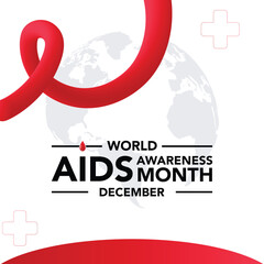 Aids awareness month is observed every year in December, This day brings attention to the growing number of people living long and full lives with HIV and to their health and social needs. Vector art