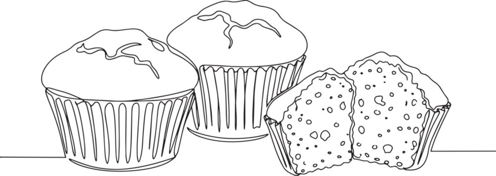 Simple line drawing of cornbread muffins arranged on a white bac