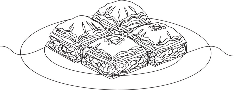 Elegant baklava illustration showcases continuous line drawing t