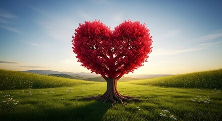 Heart Tree with Sunset Field, and Love.