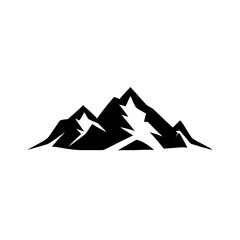 Illustration of a mountain range with jagged peaks in black and white on a plain white background view