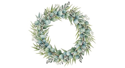 Eucalyptus Wreath Frame with White Background.