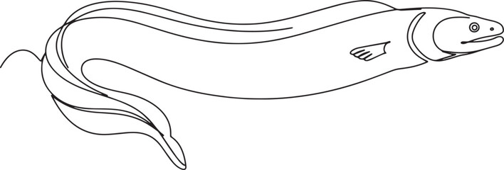 Elegant line drawing of an eel, minimalist aquatic animal illust