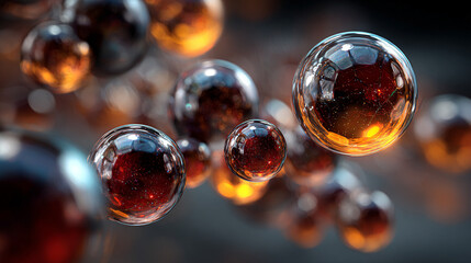 Radiant molecules form a floating, interconnected network in mid-air, representing biotechnology, digital connectivity, scientific innovation, and futuristic molecular structures in a hyperrealistic s