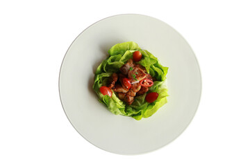 Fresh and delicious culinary delight served on a pristine plate, showcasing a harmonious blend of textures and colors, a treat for the eyes and the palate.
