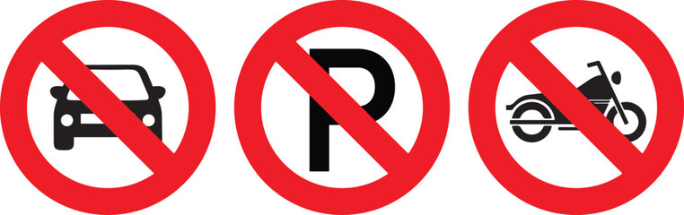 No parking sign vector sets_ no card parking, no bike parking