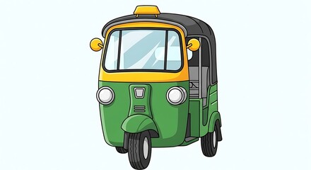 Fototapeta premium Green Auto Rickshaw with India Illustration.