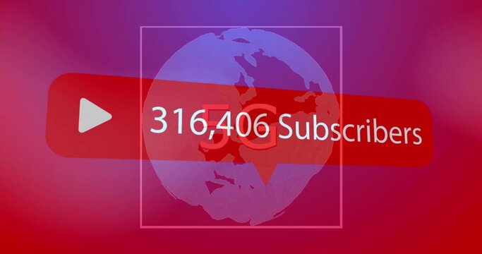 Subscriber count displaying over globe in gradient, with red play button and 316,406 Subscribers
