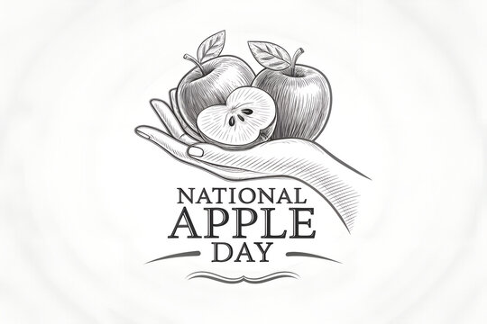 Sketch-style hand holding apples and slice for National Apple Day — ideal for cultural awareness visuals, food campaigns, and artistic celebration themes. generative ai