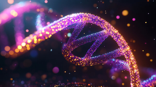 Glowing neon lights form a DNA helix transforming into a living structure, symbolizing biotechnology, genetic innovation, and futuristic science in a hyperrealistic, high-tech digital environment.