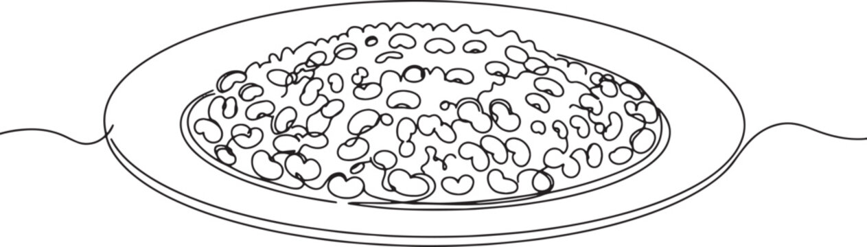 Single-line illustration featuring costa rican gallo pinto serve