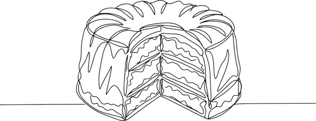 Elegant line art showcasing a tres leches cake with a missing pi