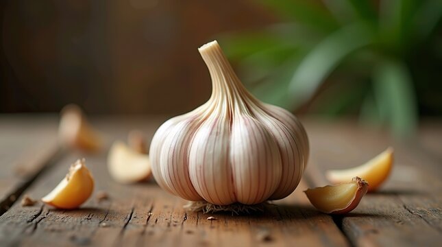 garlic on a wooden board