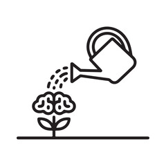 Watering can nurturing a growing brain plant symbolizing knowledge and learning