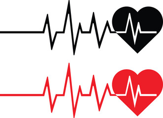 Red & Black heartbeat line collection with heart symbol, cardiology, medical pulse, healthcare clipart , health monitoring, digital heartbeat graphics, vector illustration !