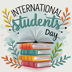 Vector art of international students day event with open book and colorful floral elements
