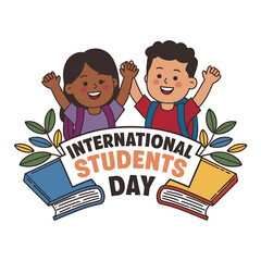 Vector art of international students day with joyful kids and books, celebrating education and diversity, vector art