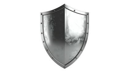 Shiny, metallic shield on a black background; a symbol of defense and protection