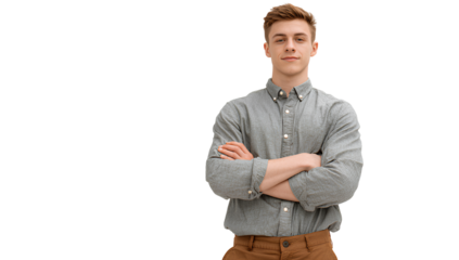 Handsome Young Man Portrait With Arms Folded Studio Background