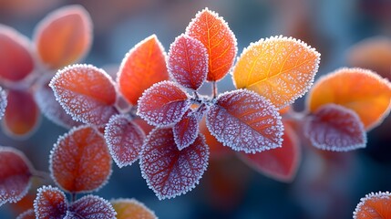Frost's Descent Solar Term - Close-up of Frost-Covered Autumn Leaves, Icy Winter Nature Detail, Chinese 24 Solar Terms