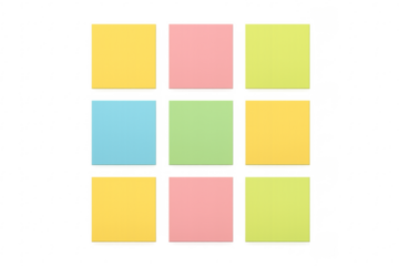 Colorful sticky notes arranging grid pattern transparent background