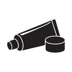 Black and white icon of a tube of cream with its cap off