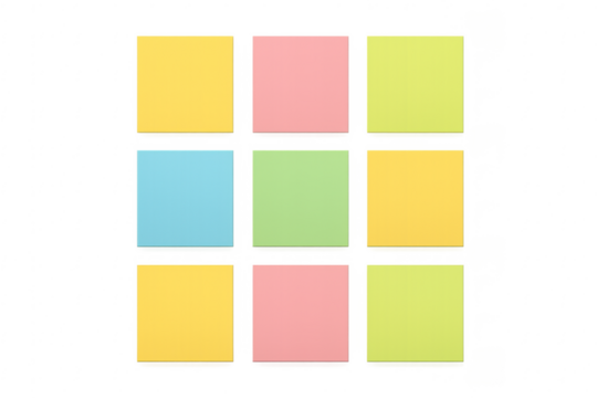 Colorful sticky notes arranging grid pattern transparent background - Powered by Adobe