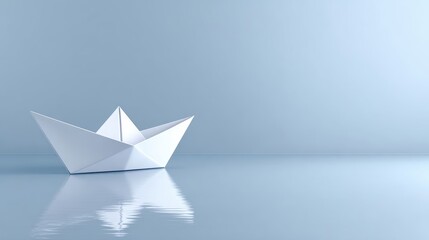 Obraz premium Paper boat sailing on blue water surface white paper boat gently floats on calm blue water creating serene simple scene