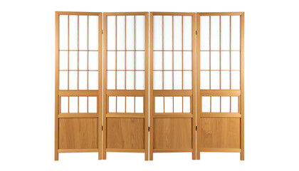A four-panel, light-wood Japanese Shoji screen, with rice paper panels and wood lattices