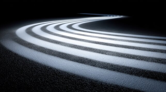 Fototapeta Black and white photo of curved road striking monochromatic image depicts winding asphalt road leading viewers through scenic landscape
