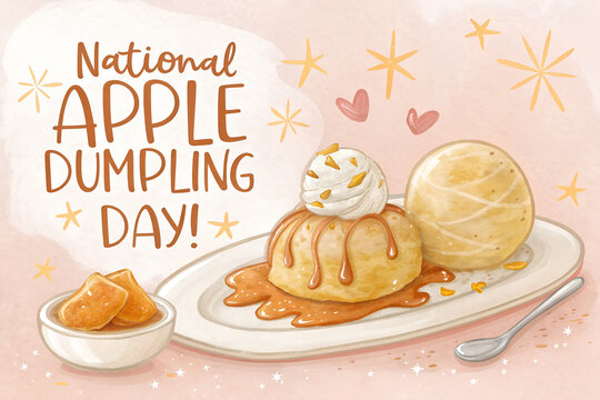 Golden apple dumpling with whipped cream and ice cream celebrates National Apple Dumpling Day — perfect for food awareness, dessert campaigns, and seasonal visuals. generative ai
