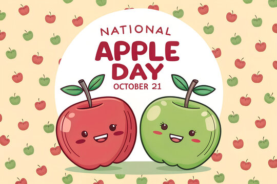 Playful cartoon apples with smiling faces celebrate National Apple Day on October 21 — perfect for festive, educational, and seasonal campaigns with friendly appeal. generative ai