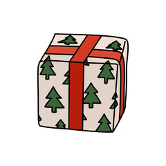 Christmas present gift box with ribbon