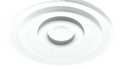 3D-rendered concentric circular structure, white with shadows, minimalist and modern aesthetic