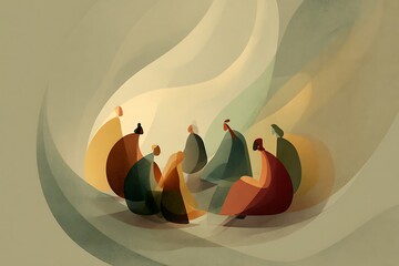 Pentecost disciples gathering receiving holy spirit abstract art