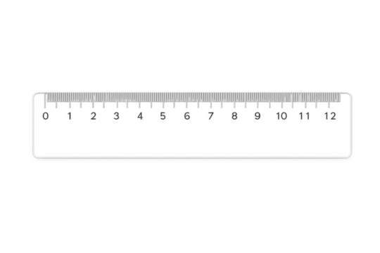 Transparent ruler measuring length in centimeters and inches