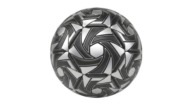 Futuristic silver and black soccer ball design isolated on transparent background