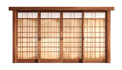 Wooden, latticed sliding doors with rice paper panels, warm lighting