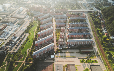 Aerial View Neat Rows Redroofed