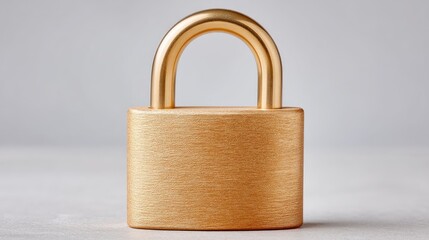 Close up of a gleaming golden padlock with a textured glitter surface set against a subtle grey background creating a sophisticated and secure visual concept