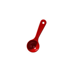 Red Plastic Measuring Spoon Isolated on Black Background