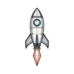 Obraz premium Rocket icon in vintage style with blue and orange details 