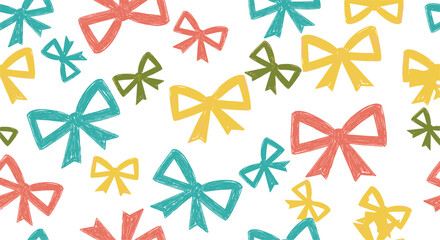 Obraz premium Abstract Geometric Crayon Bow Shapes – Artistic Christmas Ribbon Seamless Background.