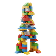 Obraz premium Tall Colorful Abstract Tower Structure Built from Plastic Building Blocks isolated on a transparent background 