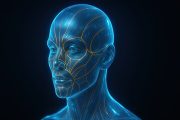 A luminous figure emerges, an embodiment of future technology and human form.