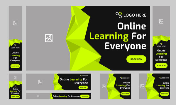 Daily learning courses web set banner design for social media post, learning concept web bundle banner design, fully customizable vector eps 10 file format