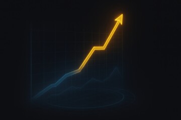 Graph with an upward trending line and arrow indicating positive development.